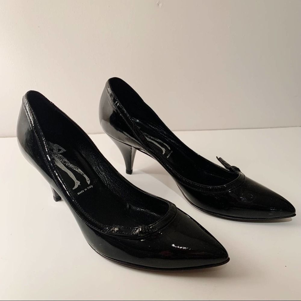 BELLE BY SIGERSON MORRISON Black Patent Bow Heels Size 7 Made In Italy